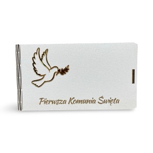 PUDEŁKO Z ŻYCZENIAMI "PIERWSZA KOMUNIA ŚWIĘTA - GOŁĄB" 