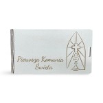 PUDEŁKO Z ŻYCZENIAMI "PIERWSZA KOMUNIA ŚWIĘTA -  WITRAŻ"