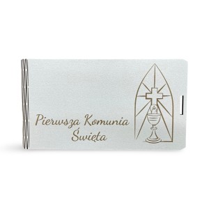 PUDEŁKO Z ŻYCZENIAMI "PIERWSZA KOMUNIA ŚWIĘTA -  WITRAŻ"